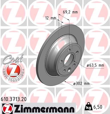 ZIMMERMANN ARKA FREN DISK AYNASI VOLVO V70 III 07 D4 13 S80 II 2.0 3.2 /2.0TDI 08 XC70 06 30769058-31471832 OEM: 30769058-31471832 - ZIMMERMANN 610.3713.20 kodlu oto yedek parça görseli