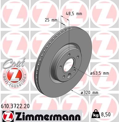 ZIMMERMANN ÖN FREN AYNASI VOLVO S40 2004-2012 C70 II 2006-2013 V40 2012 V50 2004-2012 320 X5-DL 31262720-31302573-31329122 OEM: 31262720-31302573-31329122 - ZIMMERMANN 610.3722.20 kodlu oto yedek parça görseli
