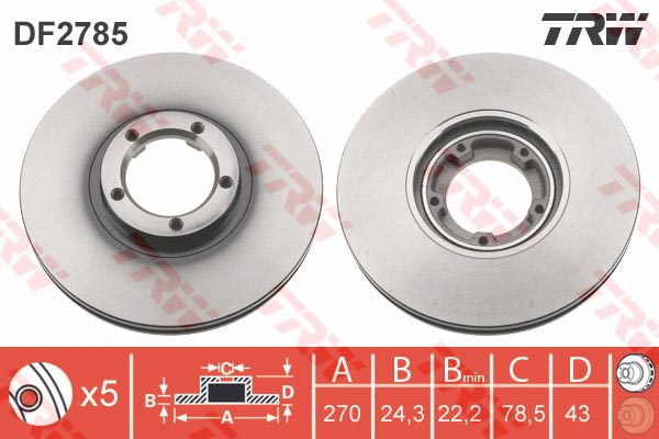 260396892 x ÖN FREN AYNASI TRANSİT 91-94 -TOURNEO 94-00 T15 270x24.3x5DLxHAVALI 5025611-5029816-95VX1125BA