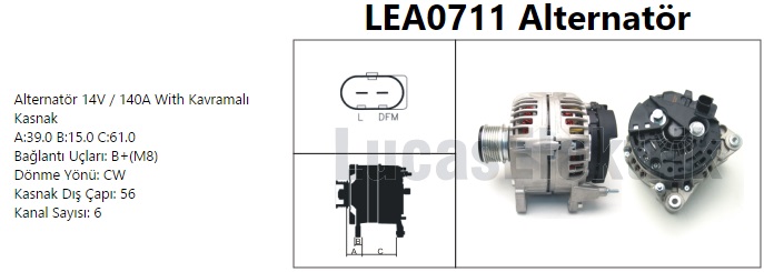 526642210 ALTERNATOR 12V 100A V.P. ISUZU COMBO MERIVA CORSA C ASTRA G 1.7CDTI / DTI 1204157-1204158-6204140