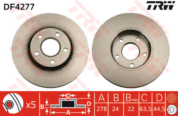 621245200 ON FREN DISK AYNASI CONNECT 1.8TDCI 02 13 ABS LI 278x24x5DL HAVALI 2T141125CC-1361298-1361300