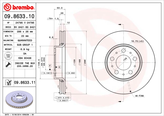 688947452 ON FREN DISK AYNA VOLVO S60 I 2.0 T -2.4 00 10 V70 II 2.4 05 08 XC90 I D3 / D5 09 14 30636074-30736406-31423325-30636074