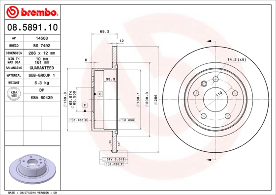 929405167 ARKA FREN AYNASI VOLVO S60 01-10 S70 01-05 S80 98-06 XC70 00-07 288x12x5DL DELYKLY 986478495-DF4066 9434167-94341674-94341670