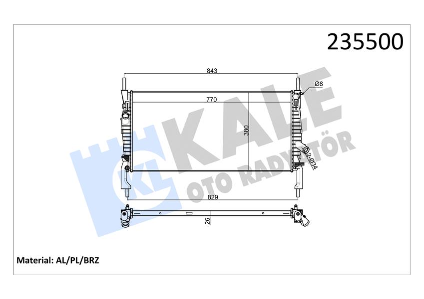 194784098 RADYATOR YEDEK SU DEPOSUTRANSIT V347 2.2TDCI 2.4TDCI 3.2TDCI 06 13 KAPAKSIZ 6C118K218AC-1383314