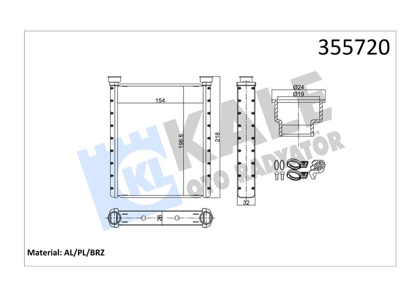 339466964 KALORİFER RDAYATÖRÜ BRAZİNG ACCENT 94-99 -GETZ 1.3 02-06 167x165x26 9722122000-9722122001